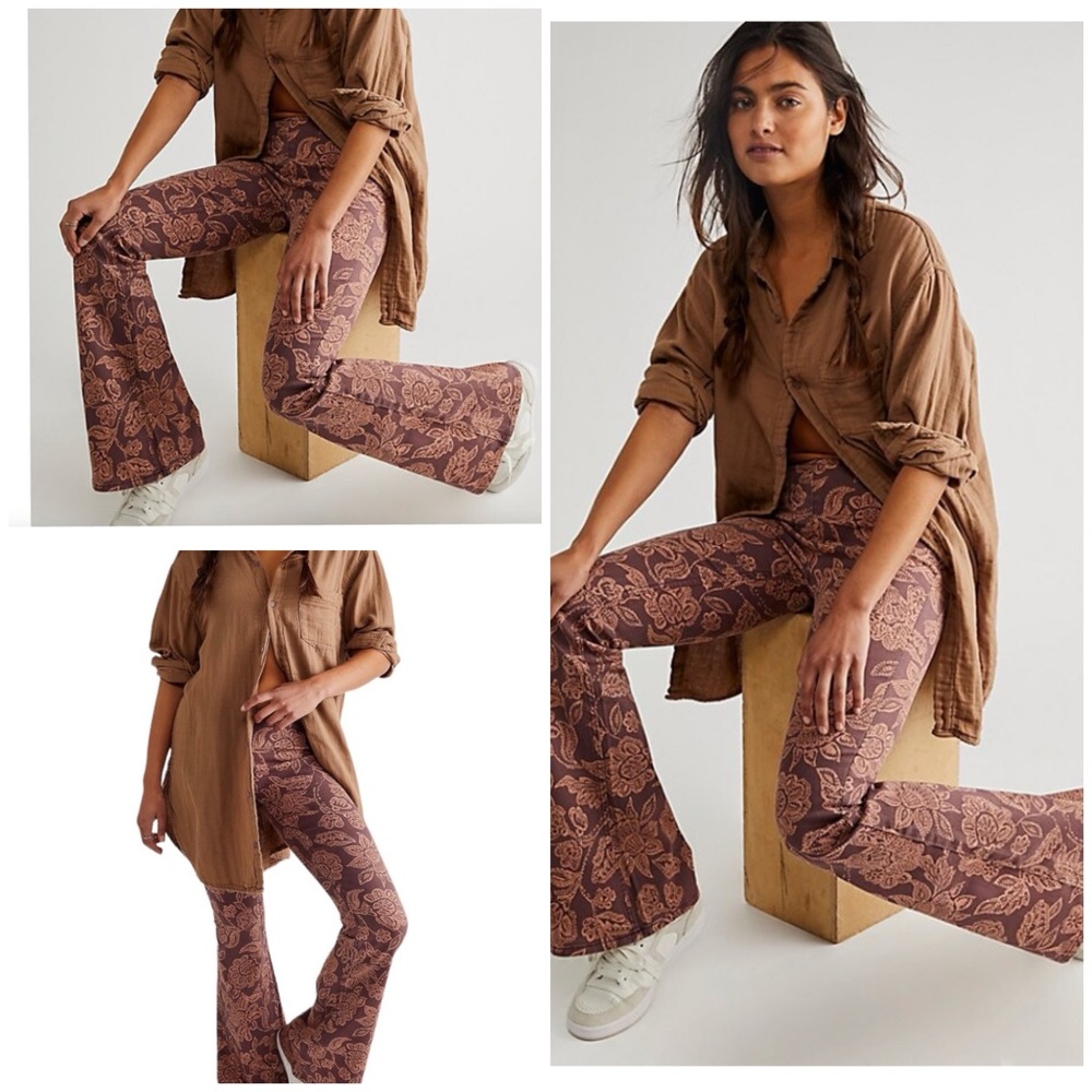 We The Free Penny Pull On Floral Brown Flare Pants